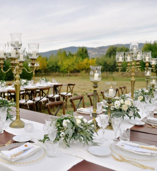 Wedding reception tables set outdoors