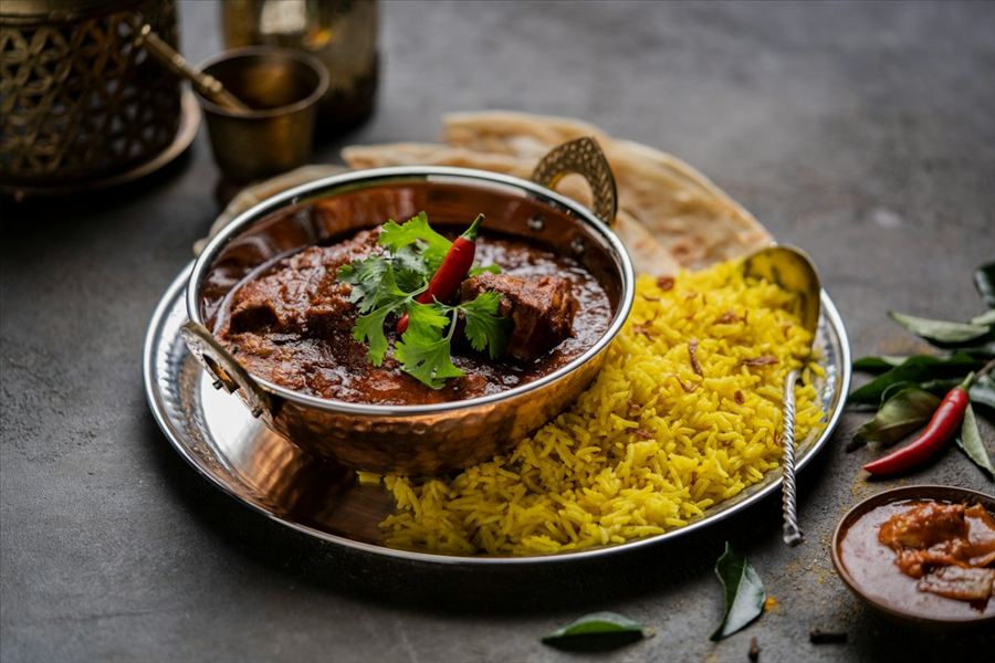 Mutton curry with rice